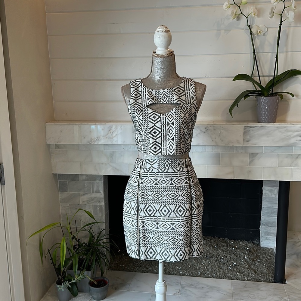 Quinn Geo Print Cutout Crop Top & Zippered Skirt Set Size Medium